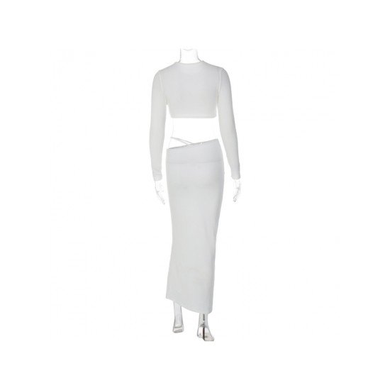 New Fashion White Maxi Skirt And Cropped Top Sets