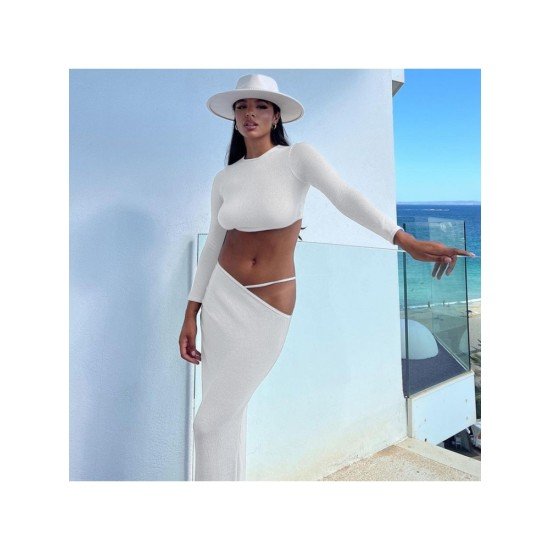 New Fashion White Maxi Skirt And Cropped Top Sets