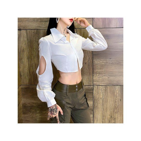 Sexy Designer White Cut Out Cropped Blouse