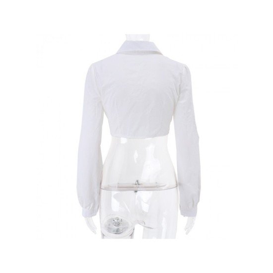 Sexy Designer White Cut Out Cropped Blouse