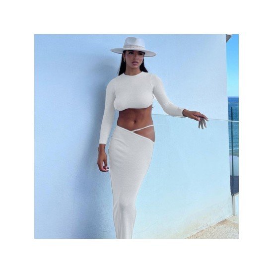 New Fashion White Maxi Skirt And Cropped Top Sets