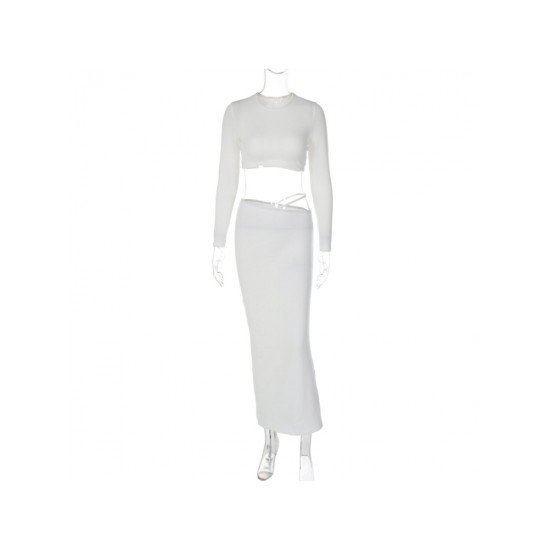 New Fashion White Maxi Skirt And Cropped Top Sets