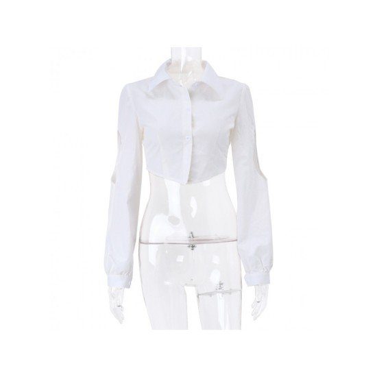 Sexy Designer White Cut Out Cropped Blouse