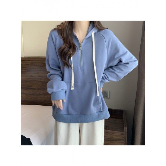  Pure Color Hooded Zipper Women's Versatile Hoodies