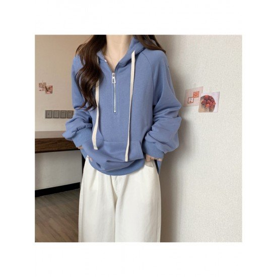  Pure Color Hooded Zipper Women's Versatile Hoodies