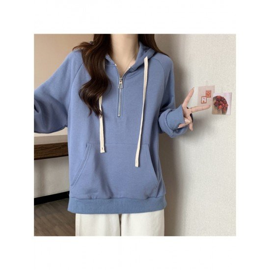  Pure Color Hooded Zipper Women's Versatile Hoodies