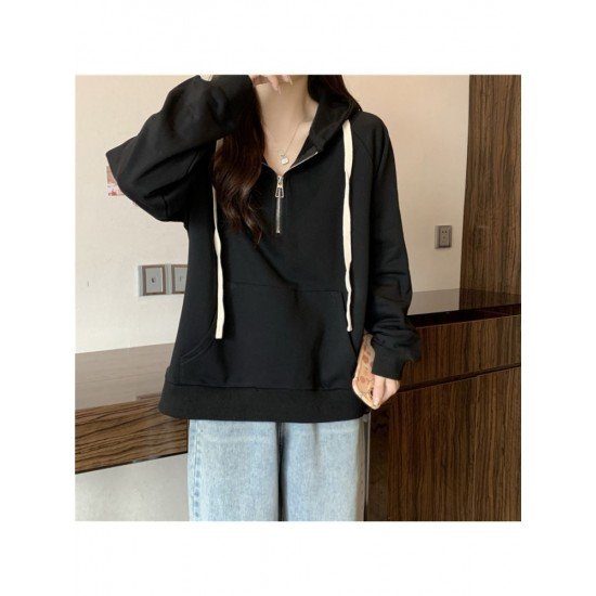  Pure Color Hooded Zipper Women's Versatile Hoodies