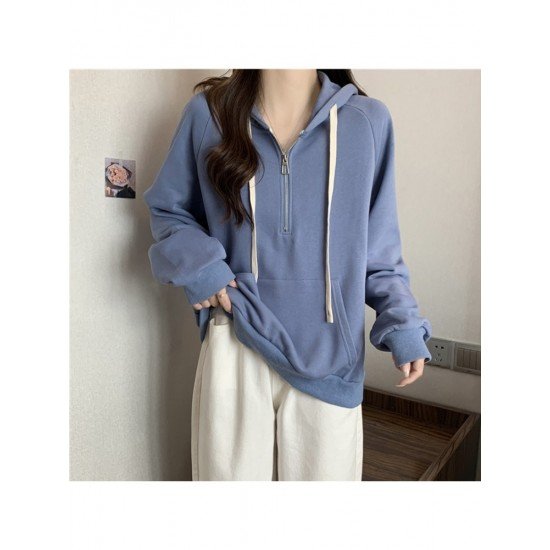  Pure Color Hooded Zipper Women's Versatile Hoodies