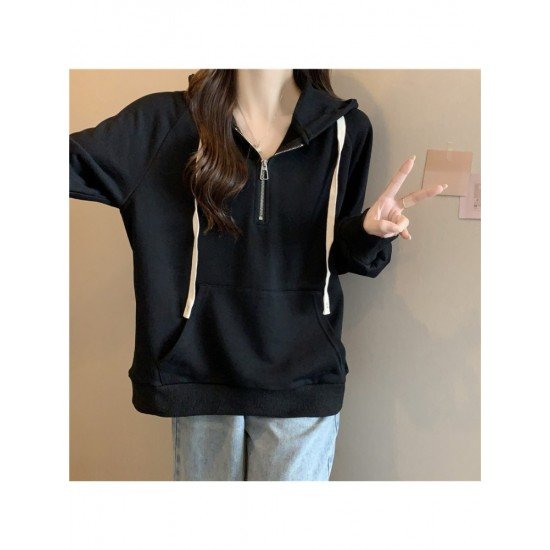  Pure Color Hooded Zipper Women's Versatile Hoodies