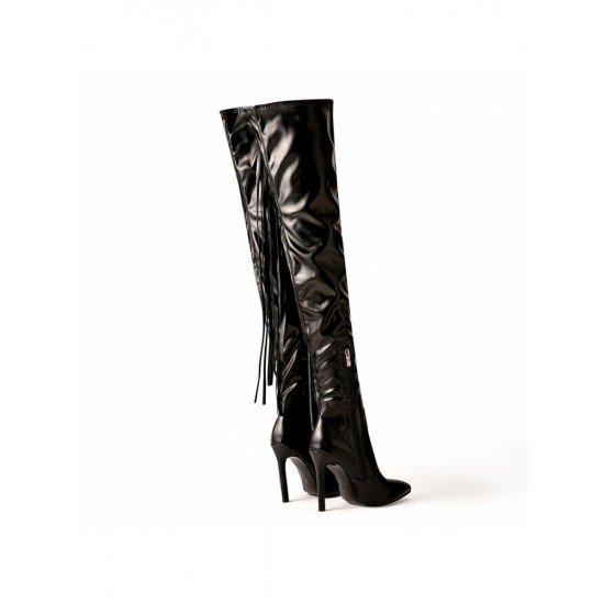  Patent Leather Pointed Stiletto Pure Color Women's Boots