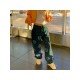 Smile Face Printed Denim Wide Leg Jean Trousers