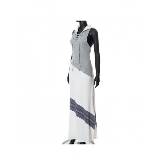 Stylish Color Blocking Hooded Collar Sleeveless Maxi Dress