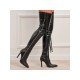  Patent Leather Pointed Stiletto Pure Color Women's Boots