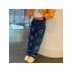 Smile Face Printed Denim Wide Leg Jean Trousers