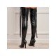  Patent Leather Pointed Stiletto Pure Color Women's Boots