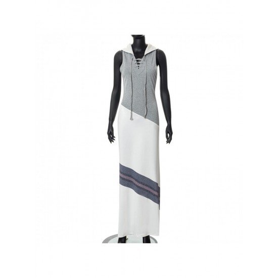 Stylish Color Blocking Hooded Collar Sleeveless Maxi Dress