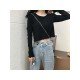 Fall White Stringy Selvedge Long Sleeve Cropped Tops