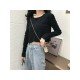 Fall White Stringy Selvedge Long Sleeve Cropped Tops