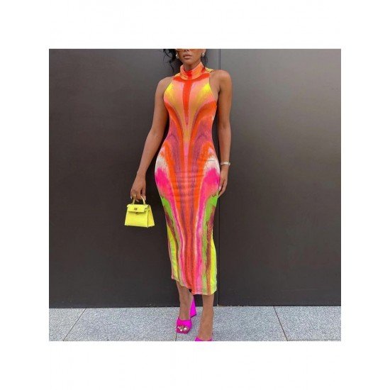 Colorful Backless Sleeveless Midi Dresses For Women