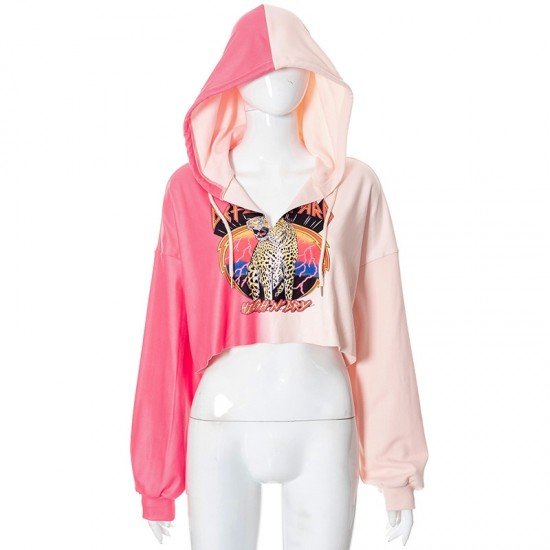  Fashion Street Colorblock Printing Long Sleeve Hooded Top