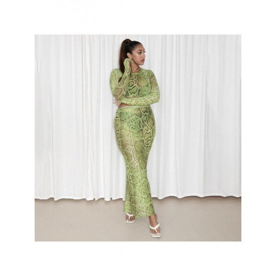  Fashion Snake Print Gauze Skirt Two-Piece Set