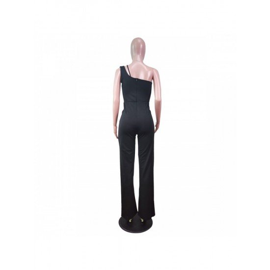  Pure Color Irregular Sleeveless Women's Jumpsuit