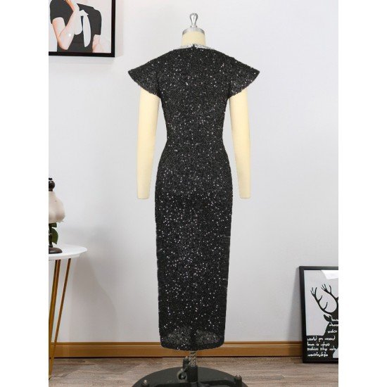  Crew Neck Sequins Ladies Party Dress