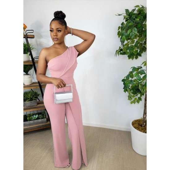  Pure Color Irregular Sleeveless Women's Jumpsuit