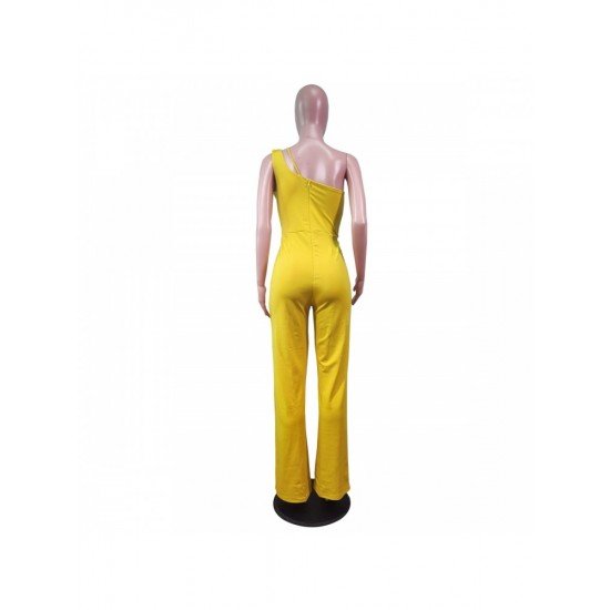  Pure Color Irregular Sleeveless Women's Jumpsuit