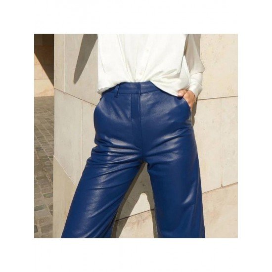 Street Solid Straight Leg PU Leather Trousers