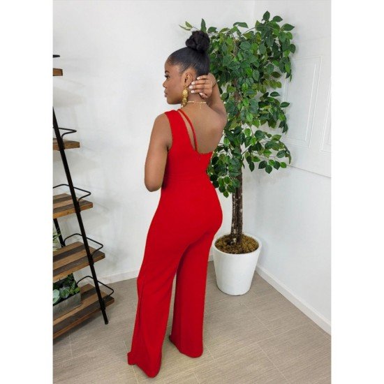  Pure Color Irregular Sleeveless Women's Jumpsuit