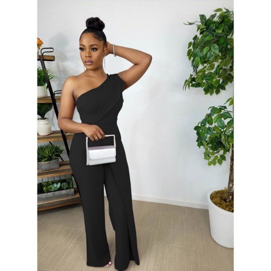  Pure Color Irregular Sleeveless Women's Jumpsuit