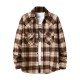 Fashion Contrast Color Plaid Polo Collar Shirt Coat