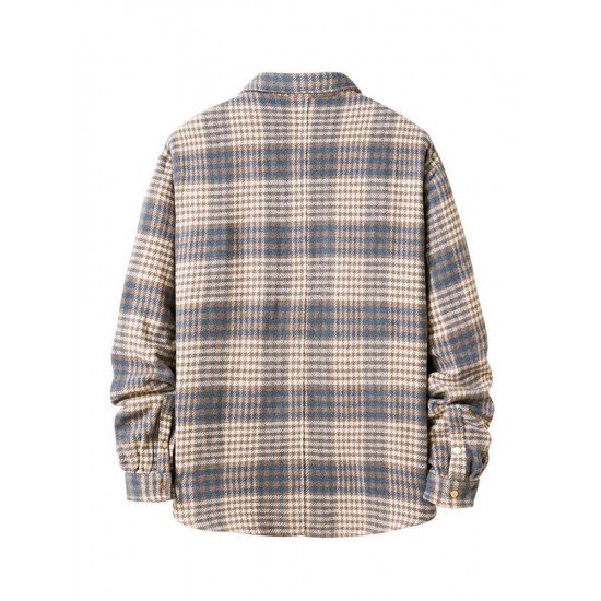 Fashion Contrast Color Plaid Polo Collar Shirt Coat