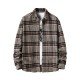 Fashion Contrast Color Plaid Polo Collar Shirt Coat