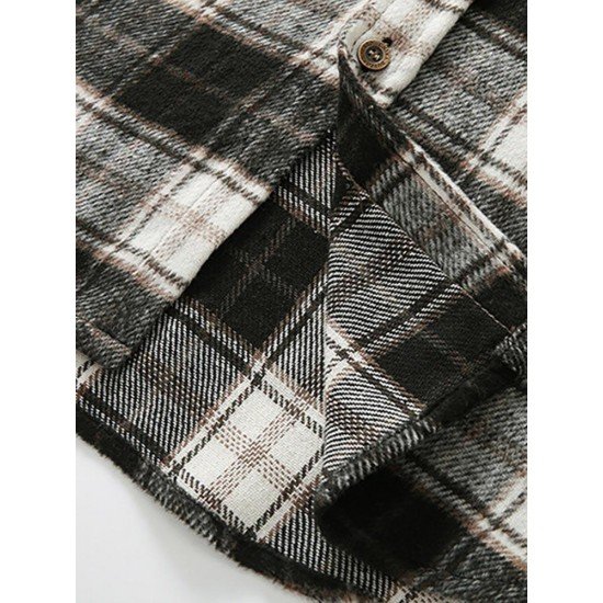 Fashion Contrast Color Plaid Polo Collar Shirt Coat