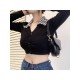 Grid Patchwork Button Up Cropped Tops For Women