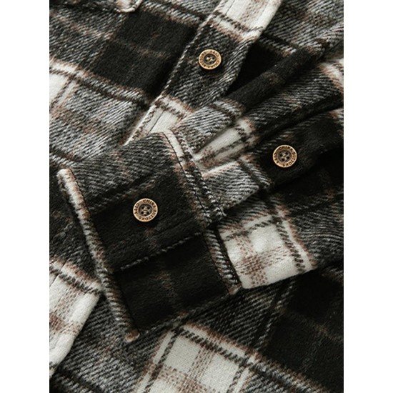 Fashion Contrast Color Plaid Polo Collar Shirt Coat