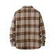 Fashion Contrast Color Plaid Polo Collar Shirt Coat