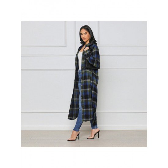  Fashion Loose Plaid Women's Long Coats