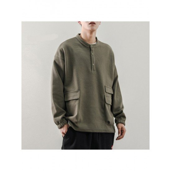  Versatile Pure Color Stand Collar Men's Sweatshirts