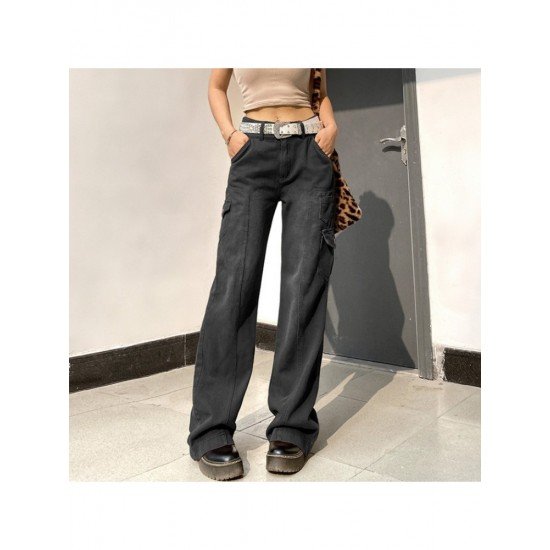  Pure Color High-waisted Women's Denim Pants