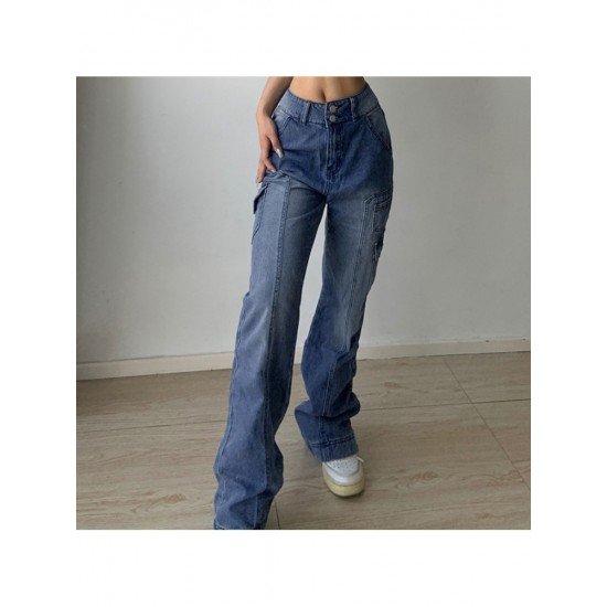  Pure Color High-waisted Women's Denim Pants