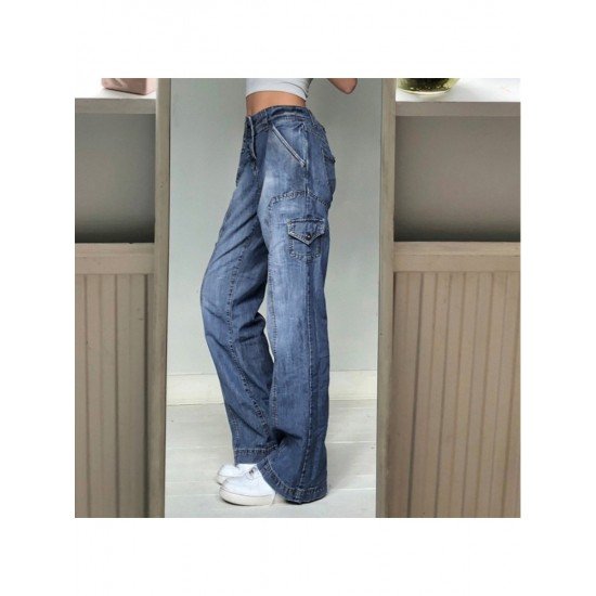  Pure Color High-waisted Women's Denim Pants