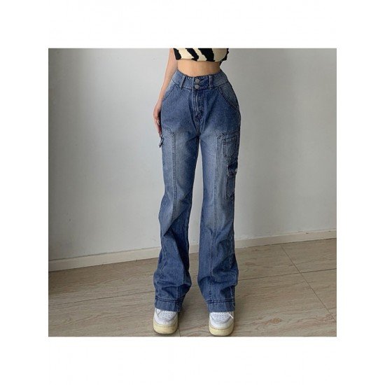  Pure Color High-waisted Women's Denim Pants