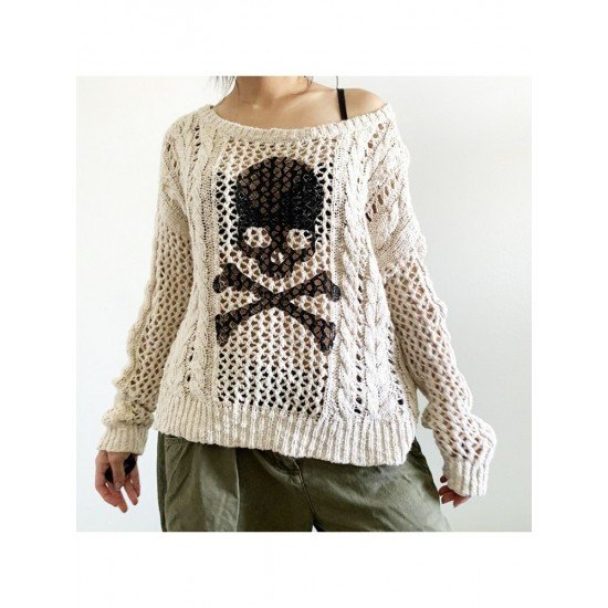  2022 Crew Neck Skull Hollowed Out Women's Sweater