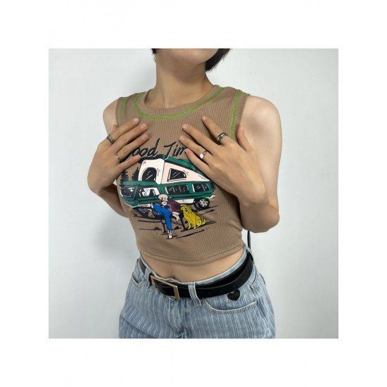 Vintage Graphic Cropped Tank Tops 