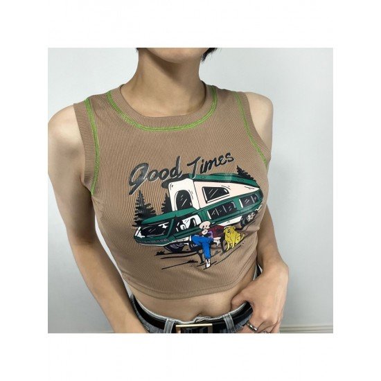 Vintage Graphic Cropped Tank Tops 