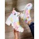 Tie Dye Zircon Chunky Boots For Women