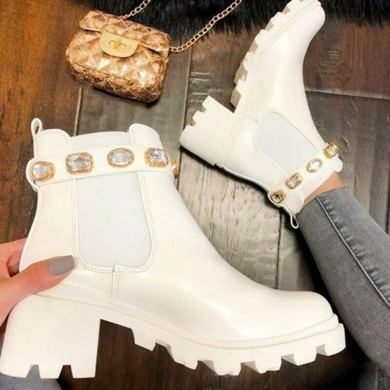 Tie Dye Zircon Chunky Boots For Women